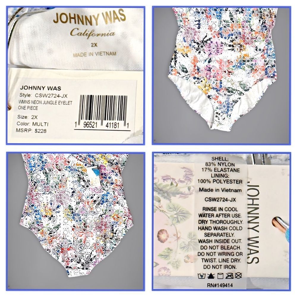 Johnny Was Neon Jungle Eyelet One Piece Swimsuit - Picture 15 of 16